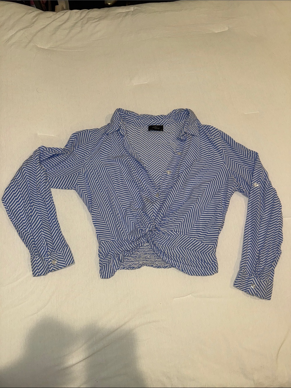 Striped Blue Twist-Front Button Down Shirt
